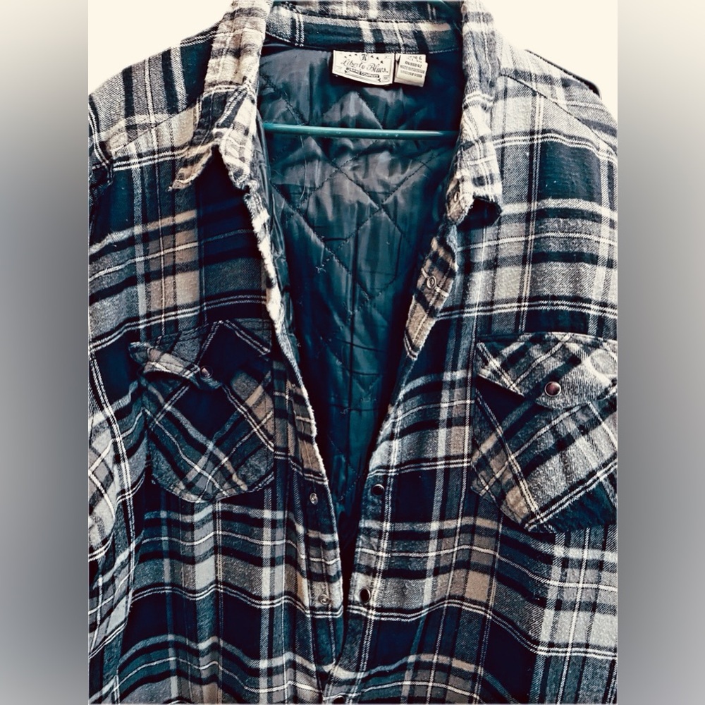 Liberty Blues Shirt Flannel Grey Plaid Mens Size 4XL Pearl Snap Button Up Pocket - Picture 2 of 5